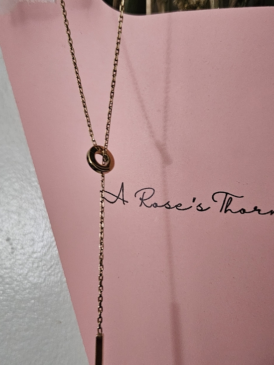 Michael Kors Jewelry - Michael Kors Gold Lariat Necklace with Ring Slider and Bar Drop